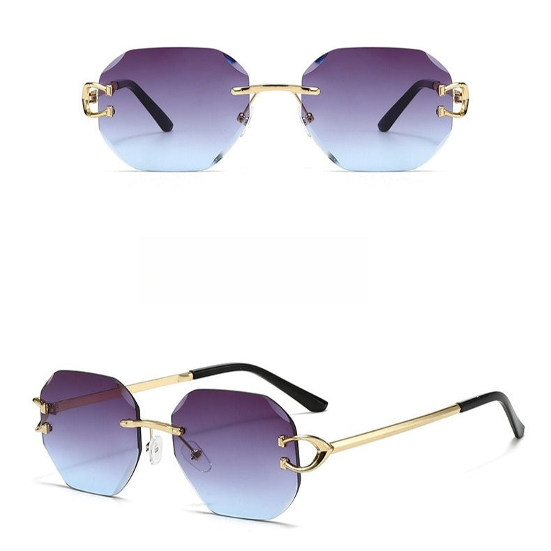 Vintage Rimless Cut Edge Sunglasses - Frameless Polygon Statement Piece (MAC266)