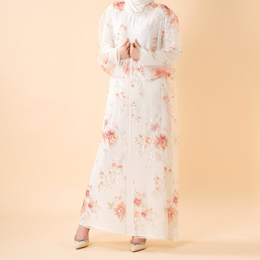 Luxury 3D Floral Sequin Embroidered Open Abaya for Weddings & Eid(MOA306)