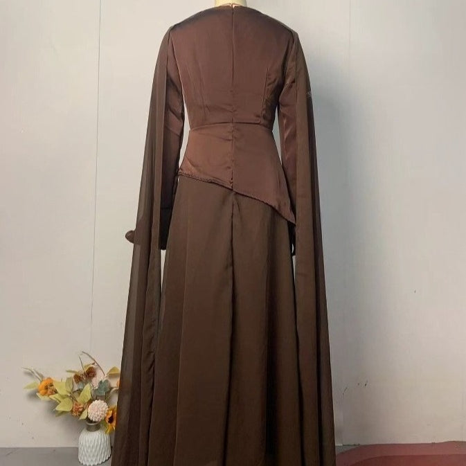 Brown Asymmetric Waist Abaya(MS288)