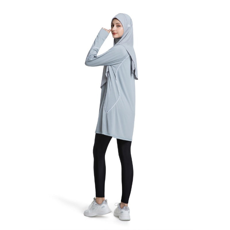 Women's Quick Dry Long Sleeve Modest Workout Top | Polyester Athletic Yoga Tunic with Simple Lines(MS114)