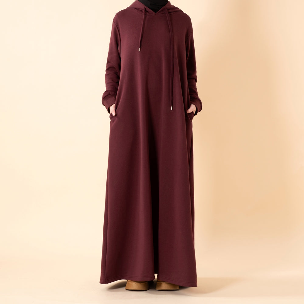 French Terry Hoodie Abaya With Pockets  (MA340)