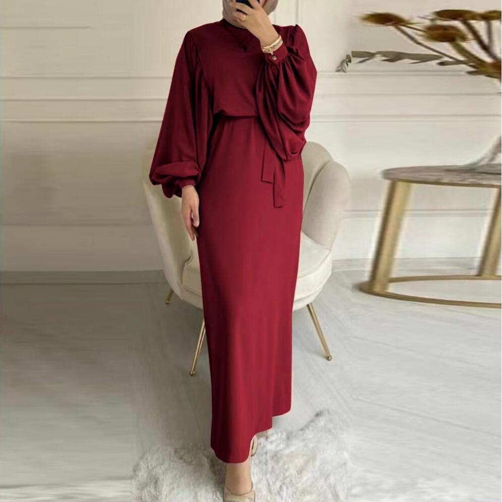 Solid Color Elegant Bubble Sleeve Abaya (MA092)
