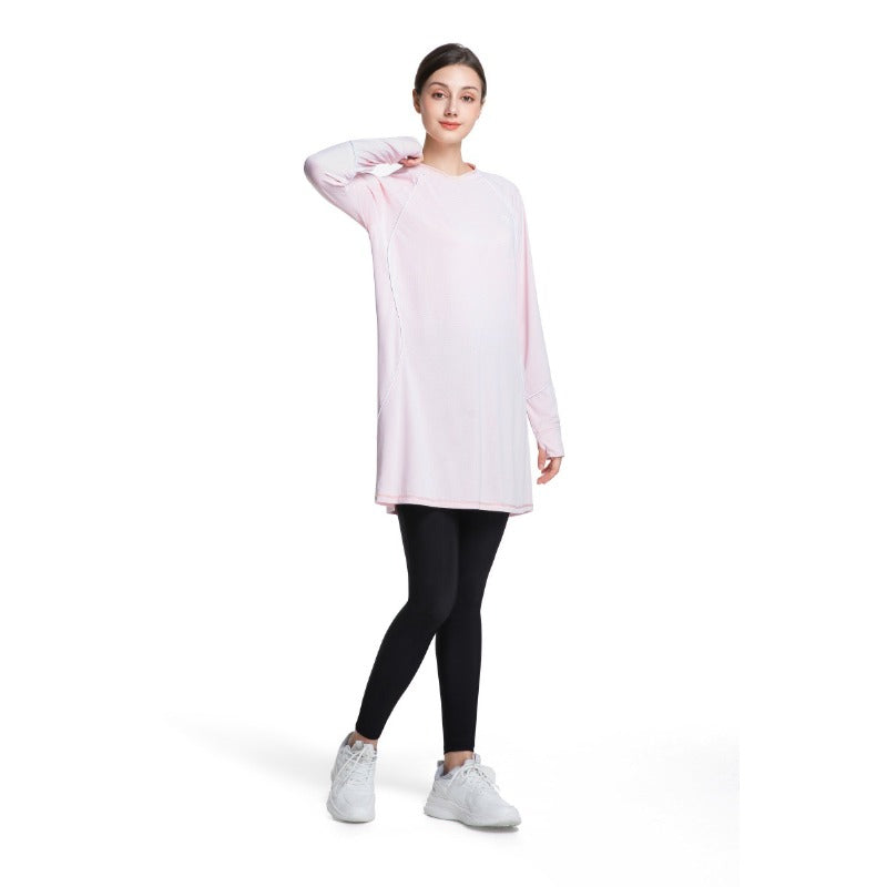 Women's Quick Dry Long Sleeve Modest Workout Top | Polyester Athletic Yoga Tunic with Simple Lines(MS114)