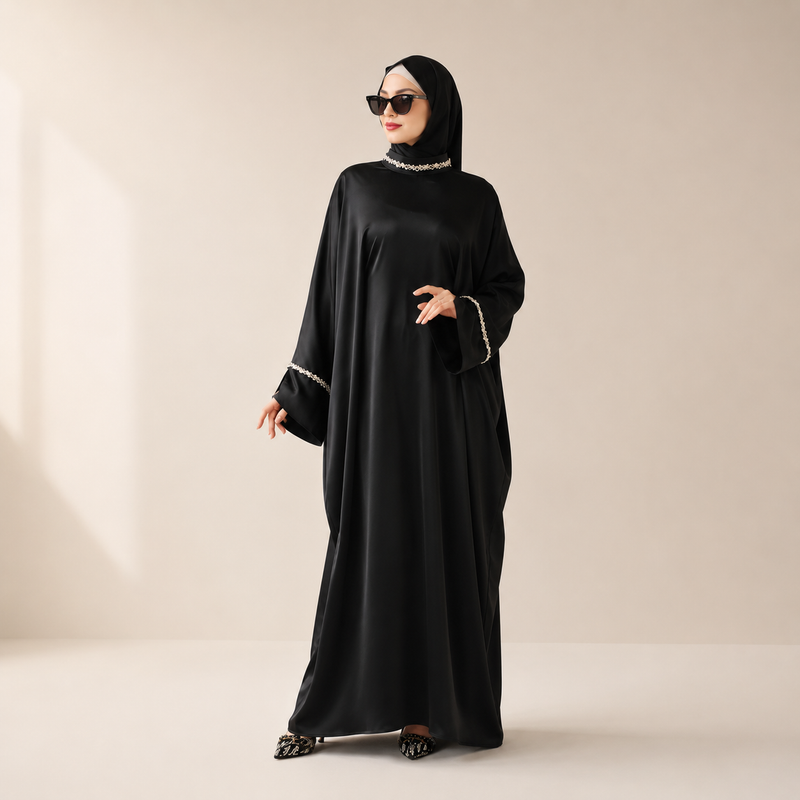 Archive Piece Kaftan Batwing Sleeve Luxury Satin Diamond Abaya - MP009 (Size L Only)