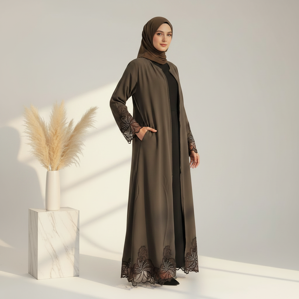 Archive Piece Lace Hem Open Abaya - MP018 (Size S Only)