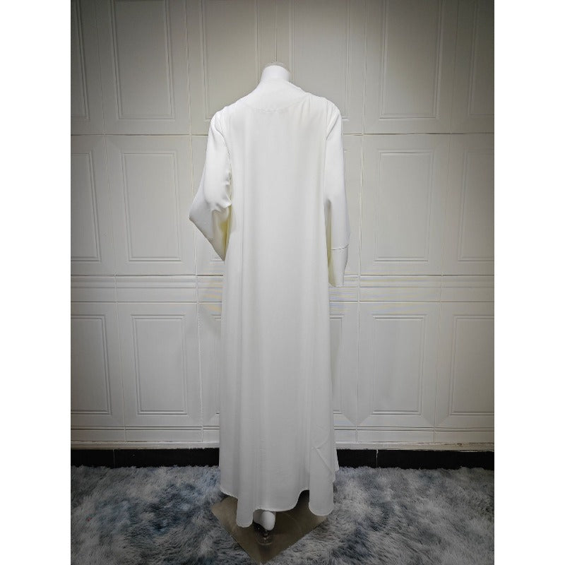Ice Silk Crinkle Fabric  Embroidered V-Neck Abaya(MOA234)