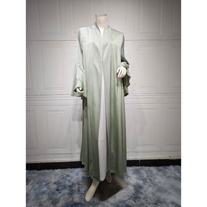Lotus Leaf Sleeve Solid Soft Satin Open Front Abaya Dress | Lightweight Modest Abaya Cover(MOA220)
