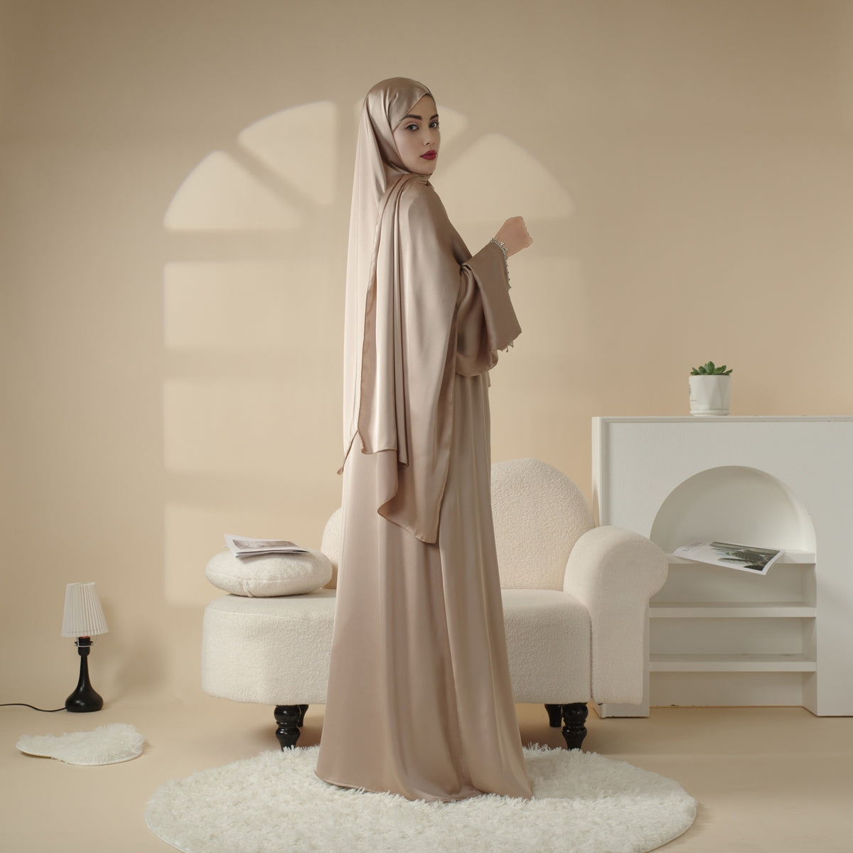 Archive Piece Satin Abaya With Matching Belt Made Of Diamond Tassel - MP003 (Size XXS Only)