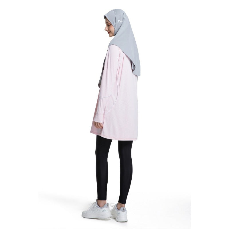 Women's Quick Dry Long Sleeve Modest Workout Top | Polyester Athletic Yoga Tunic with Simple Lines(MS114)