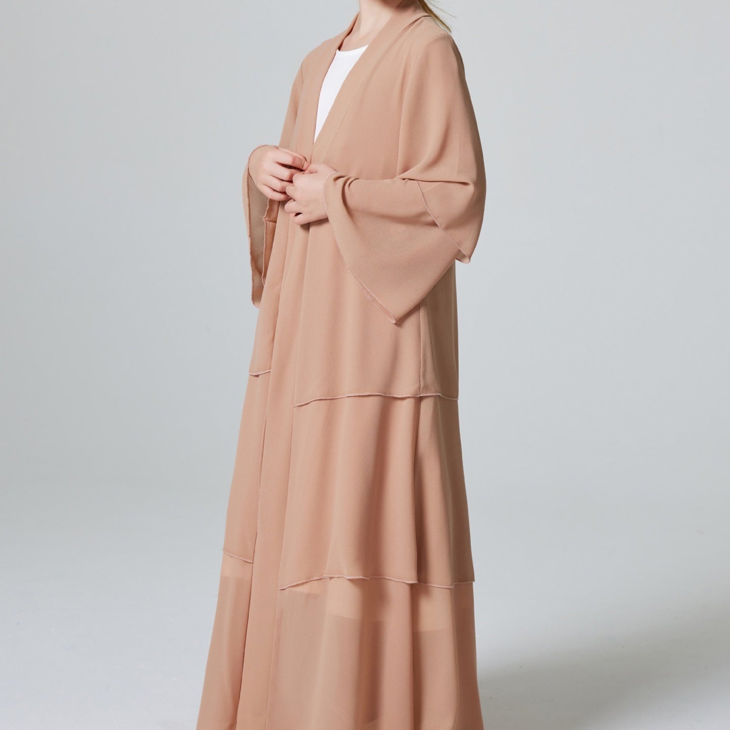Girls Plain 3-Layered Chiffon Open Abaya Kid Abaya(MKG009)