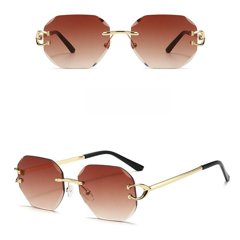 Vintage Rimless Cut Edge Sunglasses - Frameless Polygon Statement Piece (MAC266)