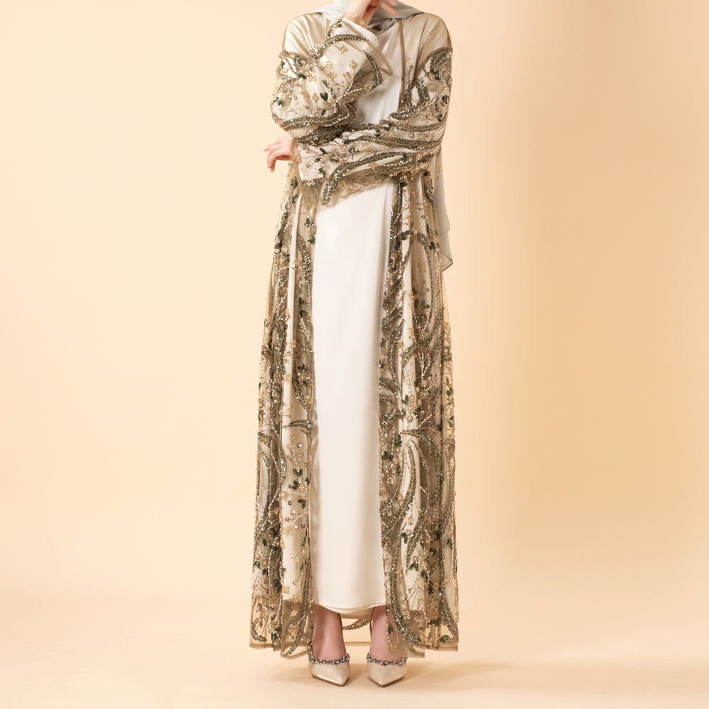 Luxus-Abaya mit handgefertigten Pailletten und Stickereien für Eid & Hochzeiten (MOA305)
