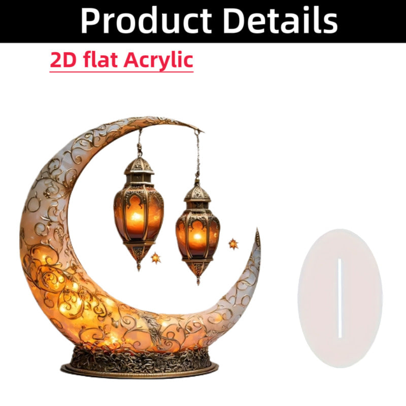 Islamic Crescent with Islamic Motifs Acrylic Desktop Ornament (MAC398)