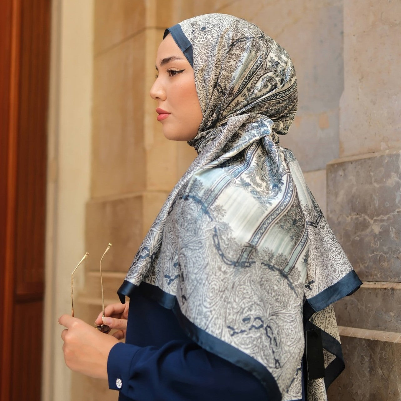 Long-Length Printed Satin Elegance Hijab (MH173)