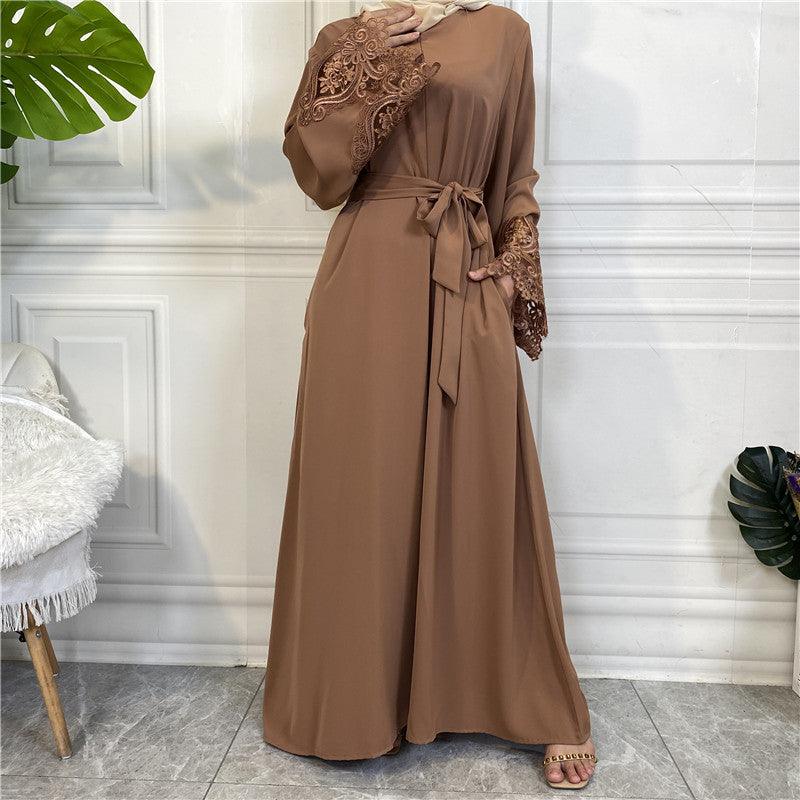 MA060 Floral Lace Zip Abaya - Mariam's Collection