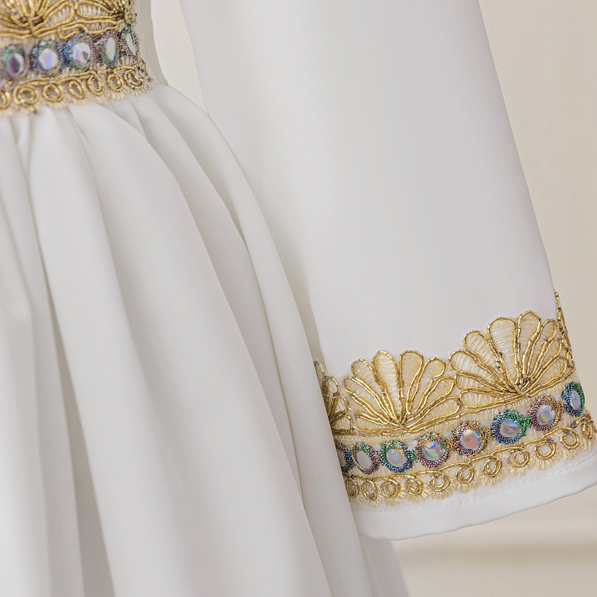 Girls Embroidered Kaftan Dress with Jeweled Belt(MKG021)