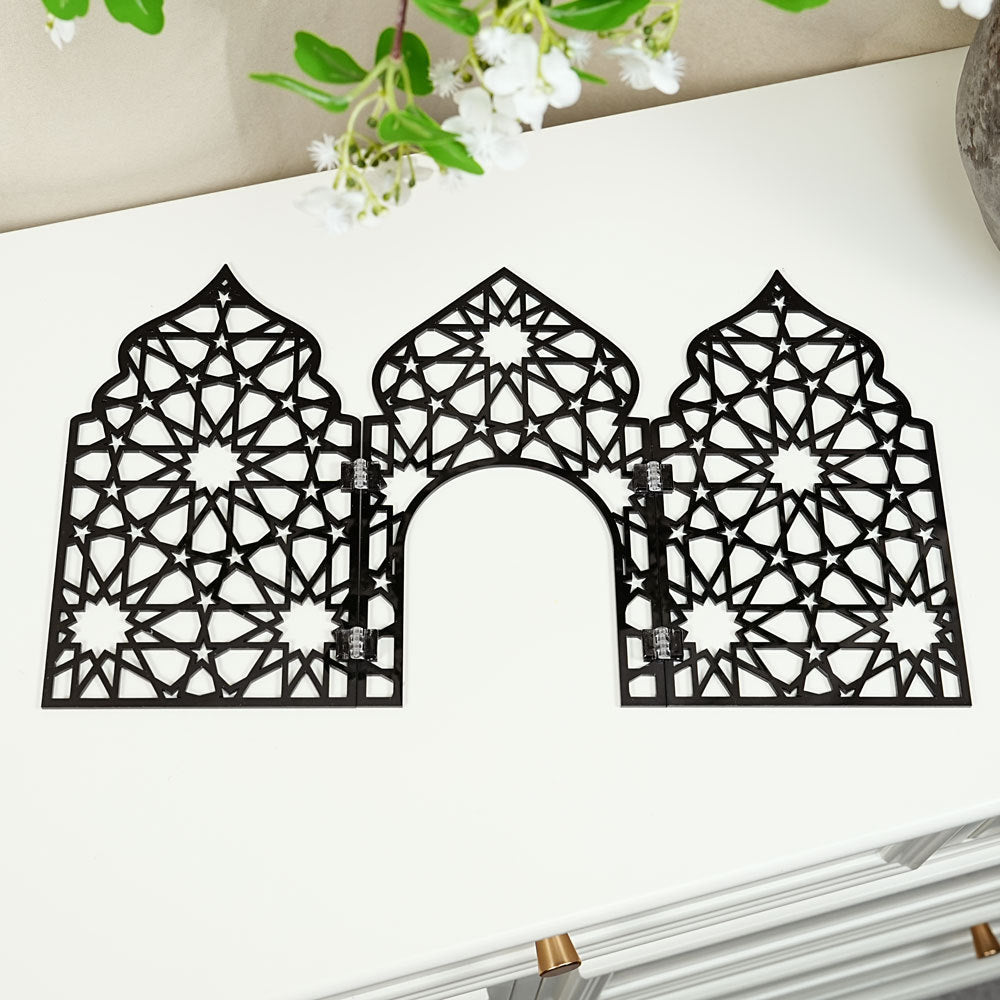 Islamic Acrylic Folding Screen Hollow Pattern Desktop Decor (MAC402)