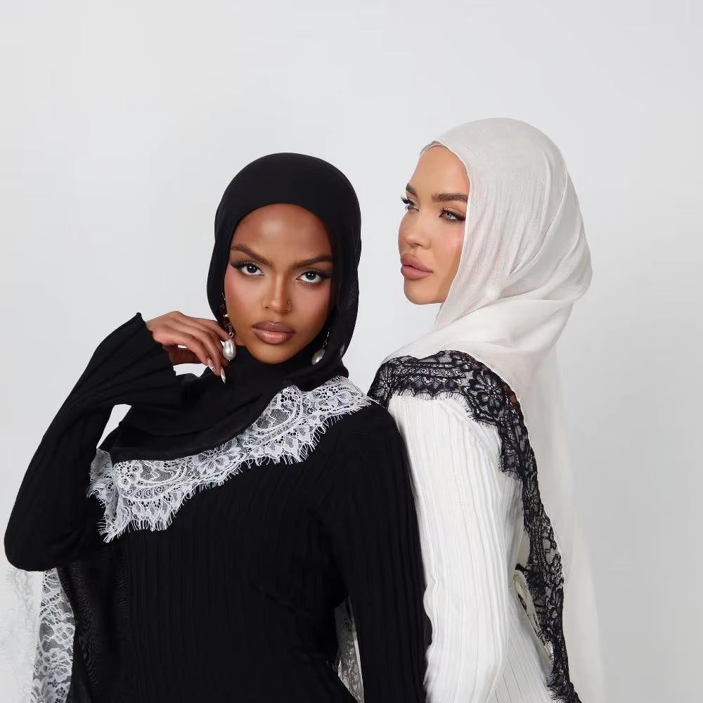 Lace Trim Rayon Hijab Scarf(MH211)