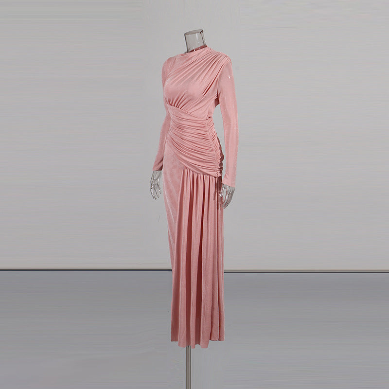Diagonal Ruched Maxi Dress(MS467)