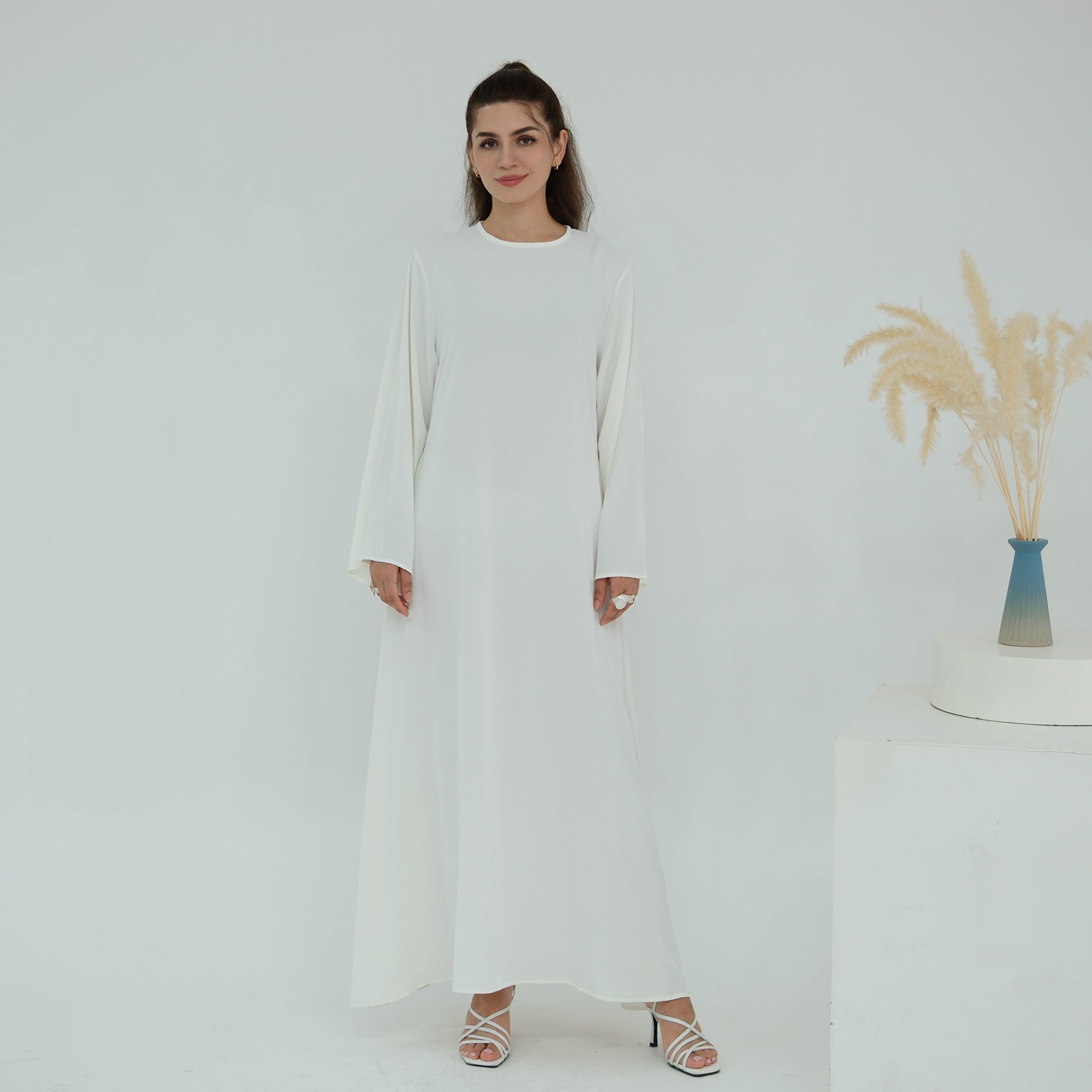 Solid Color Nida Abaya with Belt | A-Line Maxi Dress(MA359)