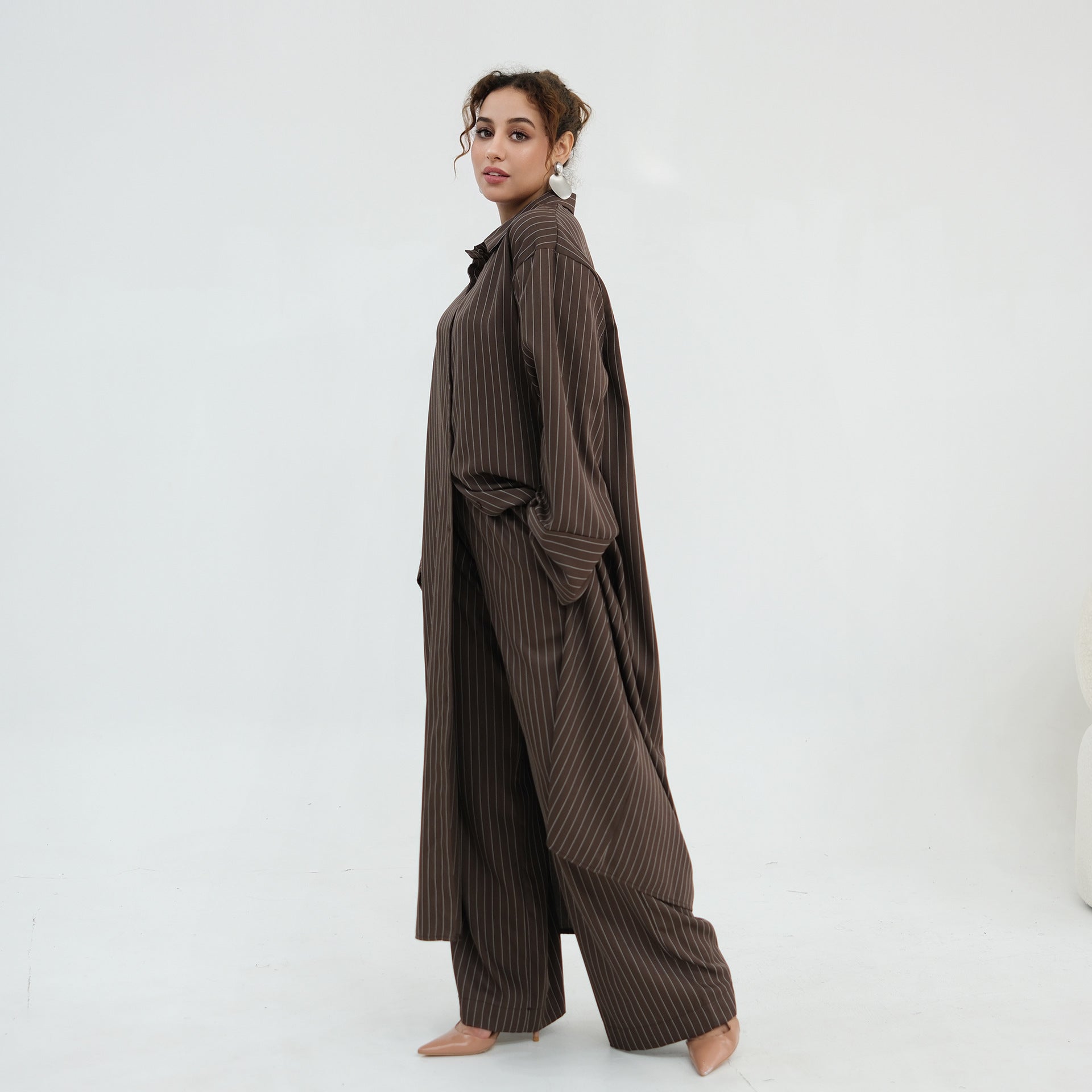 Pinstripe Oversized Shirt & Wide-Leg Trouser Set(MS452)