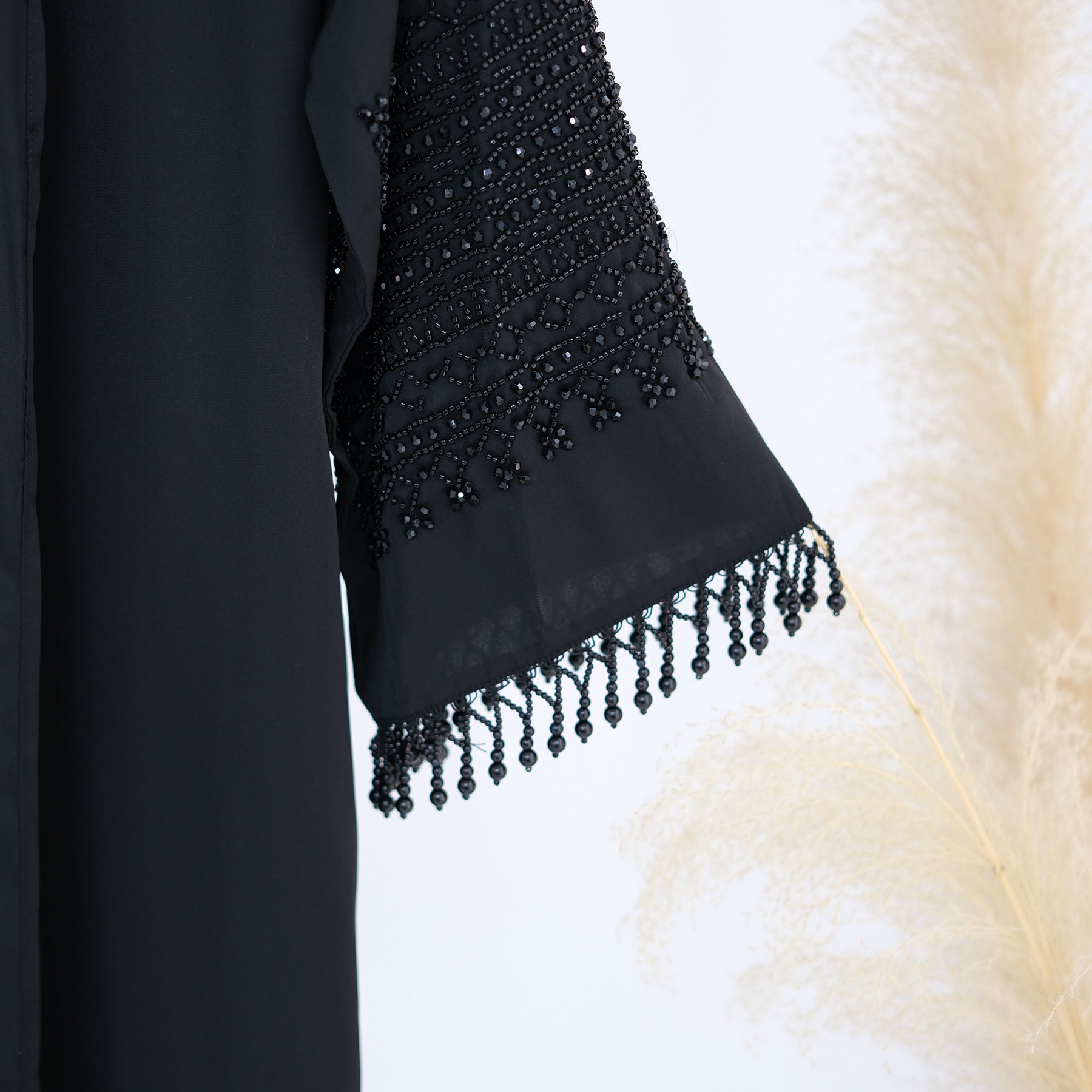 Beaded Embroidery Flared-Sleeve Open Abaya(MOA334)