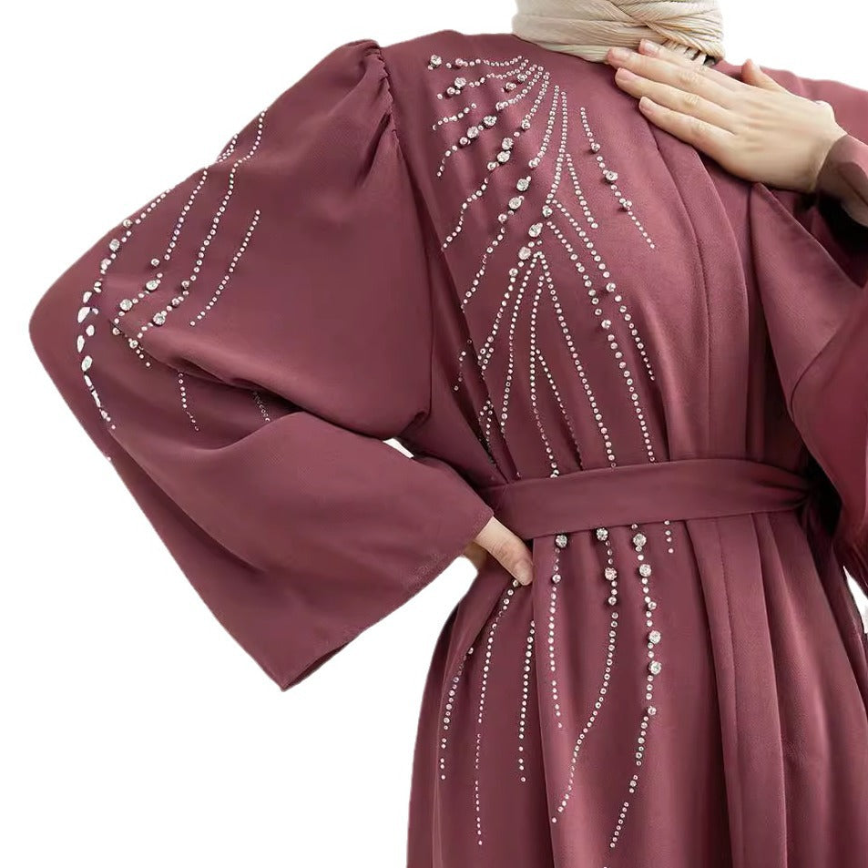 Elegant Rhinestones Open Abaya (MOA077)