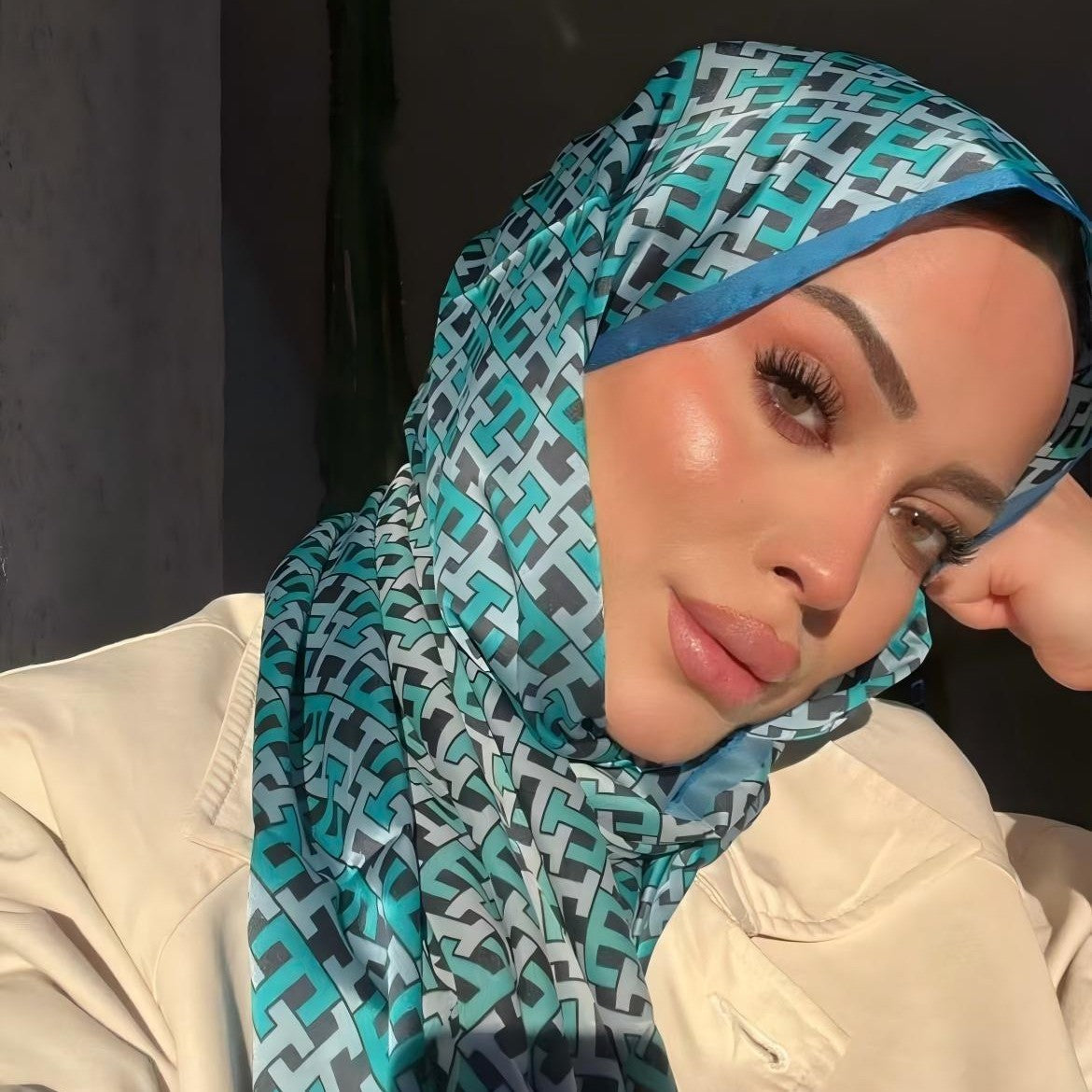 Satin Silk Printed Hijab Scarf(MH217)