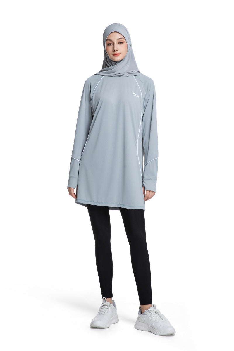 Women's Quick Dry Long Sleeve Modest Workout Top | Polyester Athletic Yoga Tunic with Simple Lines(MS114)