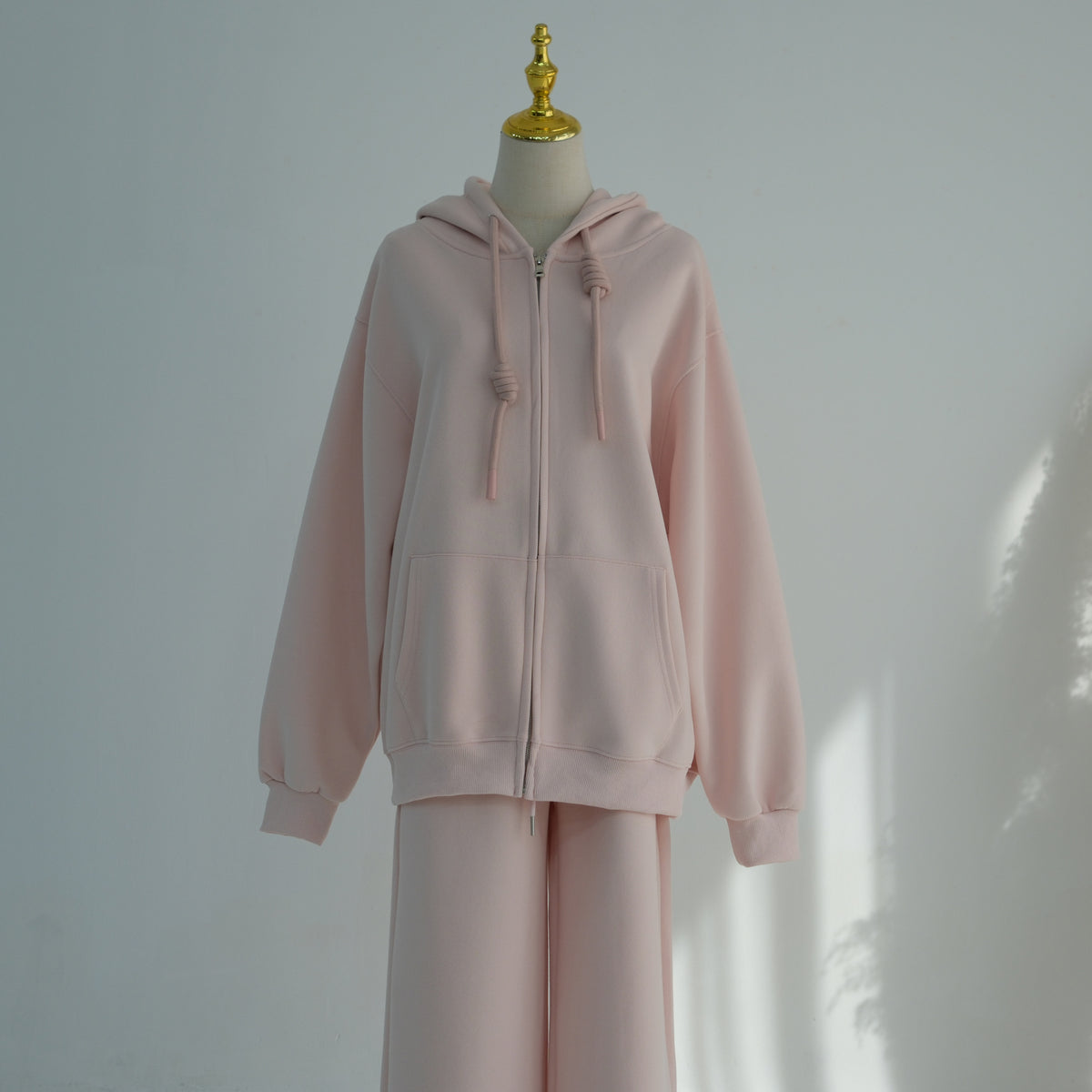Zip-Up Hoodie & Wide-Leg Pants Set | Casual Modest Athleisure Two-Piece Outfit(MS595)