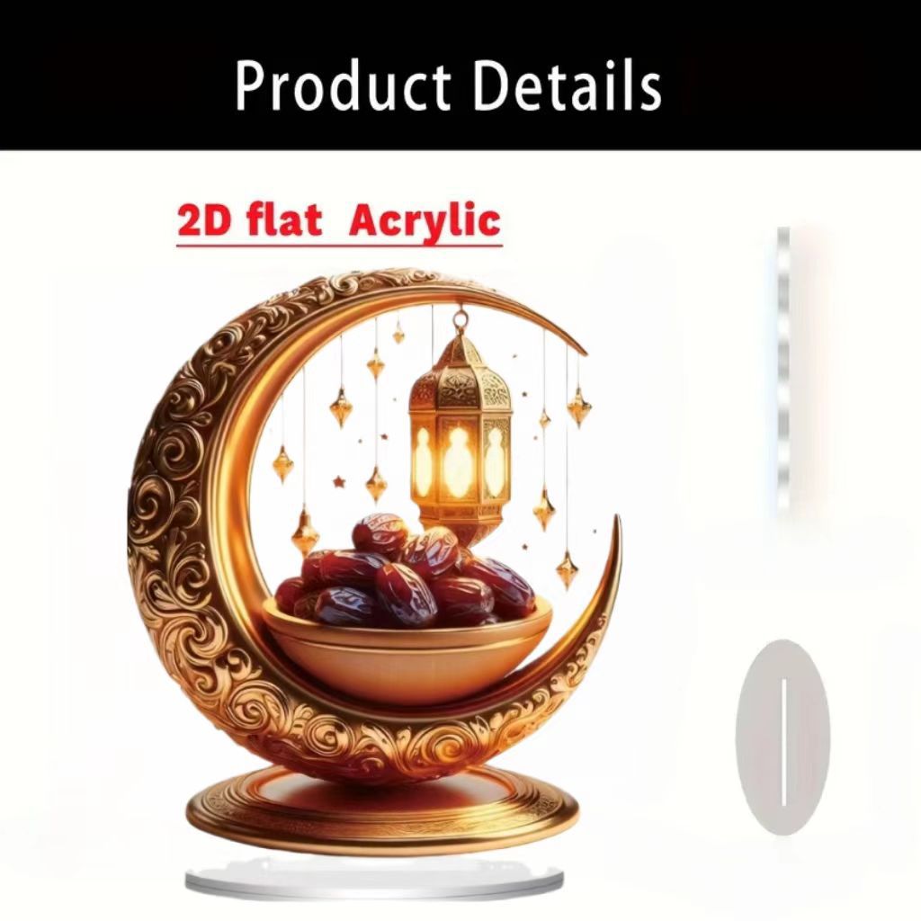 Islamic Crescent with Islamic Motifs Acrylic Desktop Ornament (MAC398)