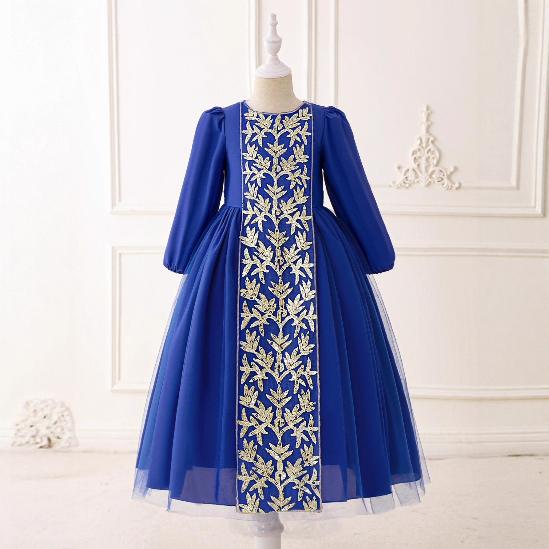 Girls Embroidered Princess Dress with Tulle Overlay(MKG022)