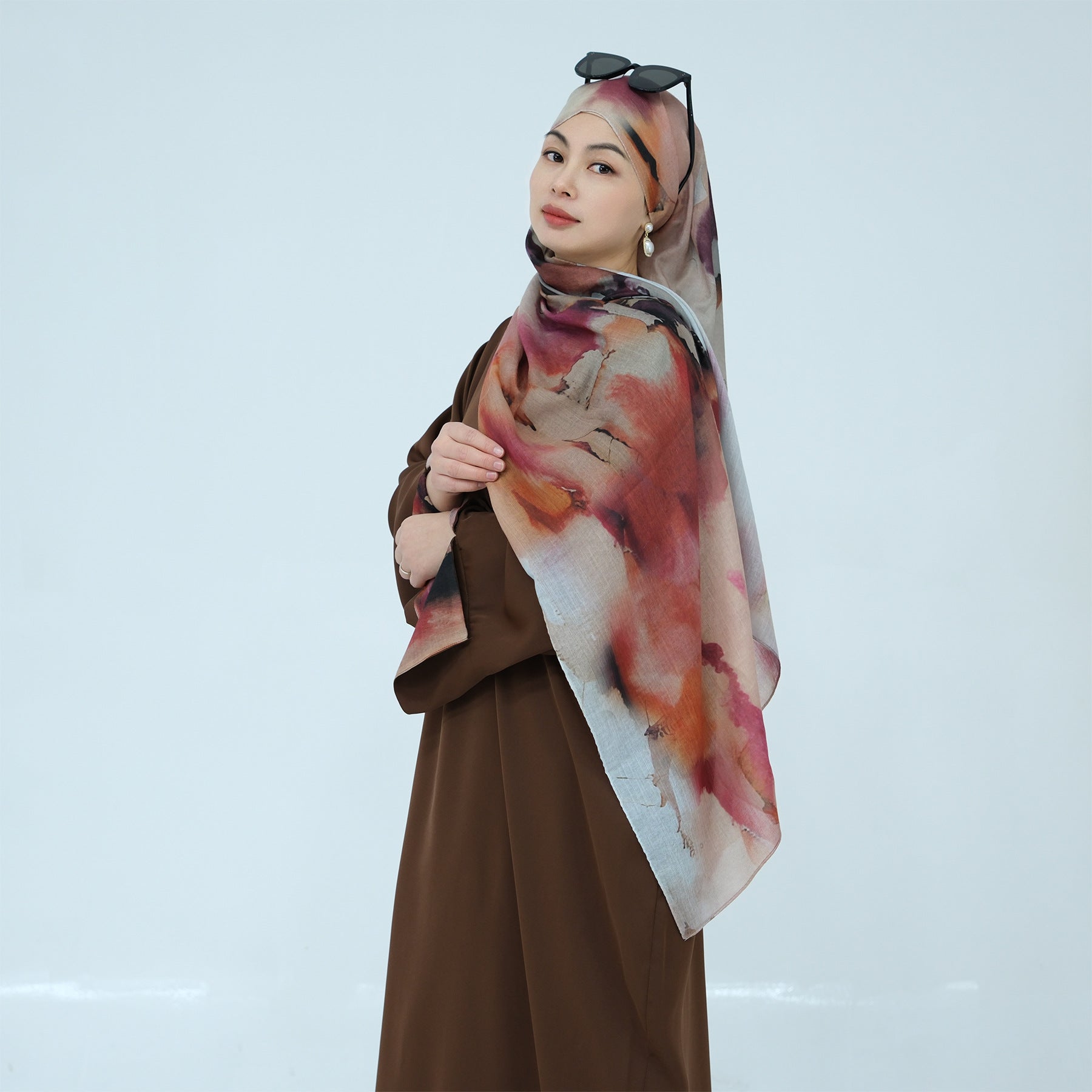 Printed Cuff Nida Abaya & Hijab Set | Relaxed Pocket Maxi Dress(MA360)