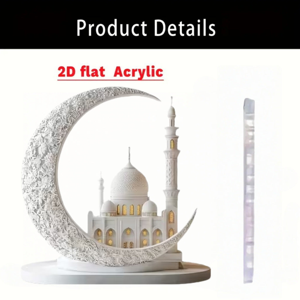 Islamic Crescent with Islamic Motifs Acrylic Desktop Ornament (MAC398)