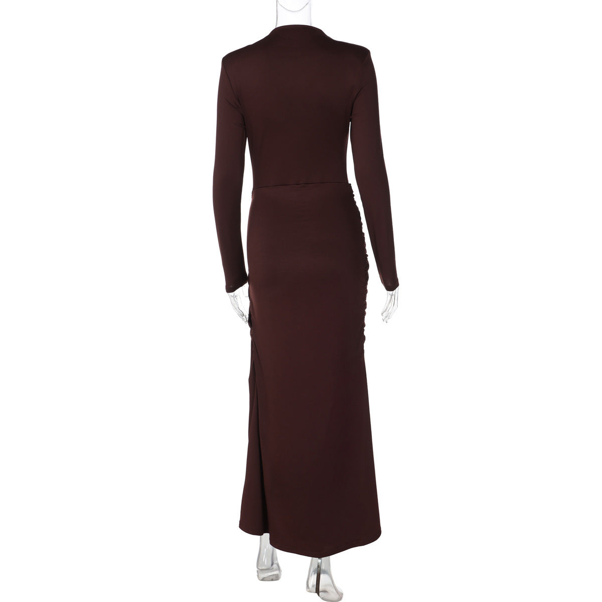 Ruched Bodycon Gown with Metal Hardware | High Neck Modal Maxi Dress(MS233)