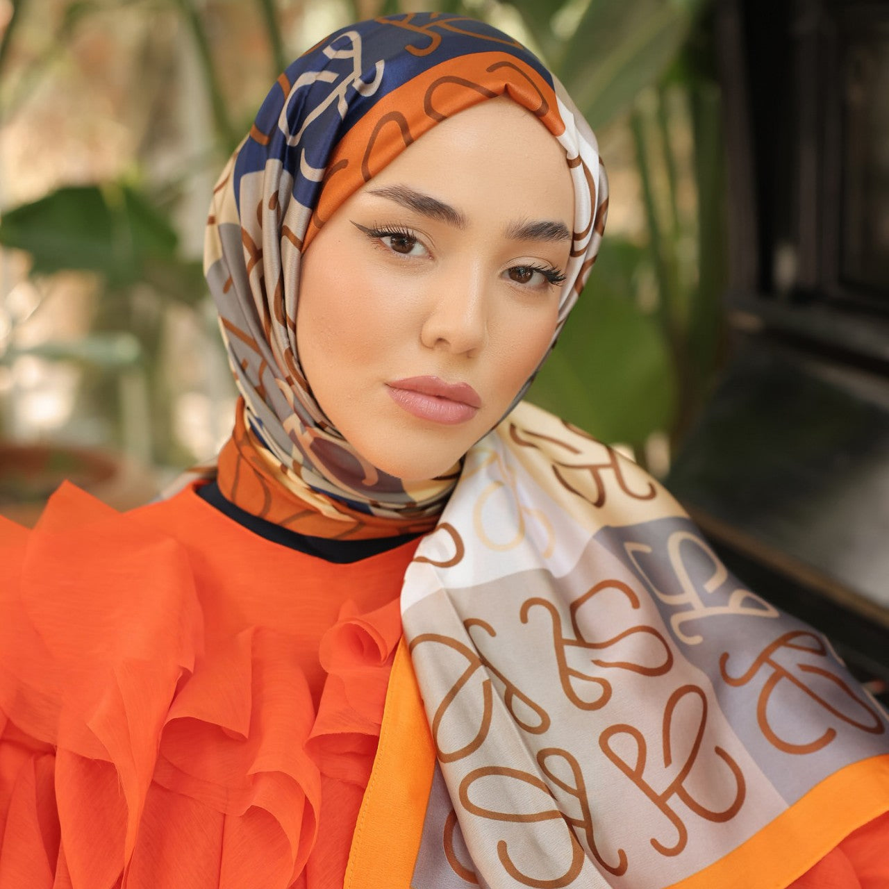 Long-Length Printed Satin Elegance Hijab (MH173)