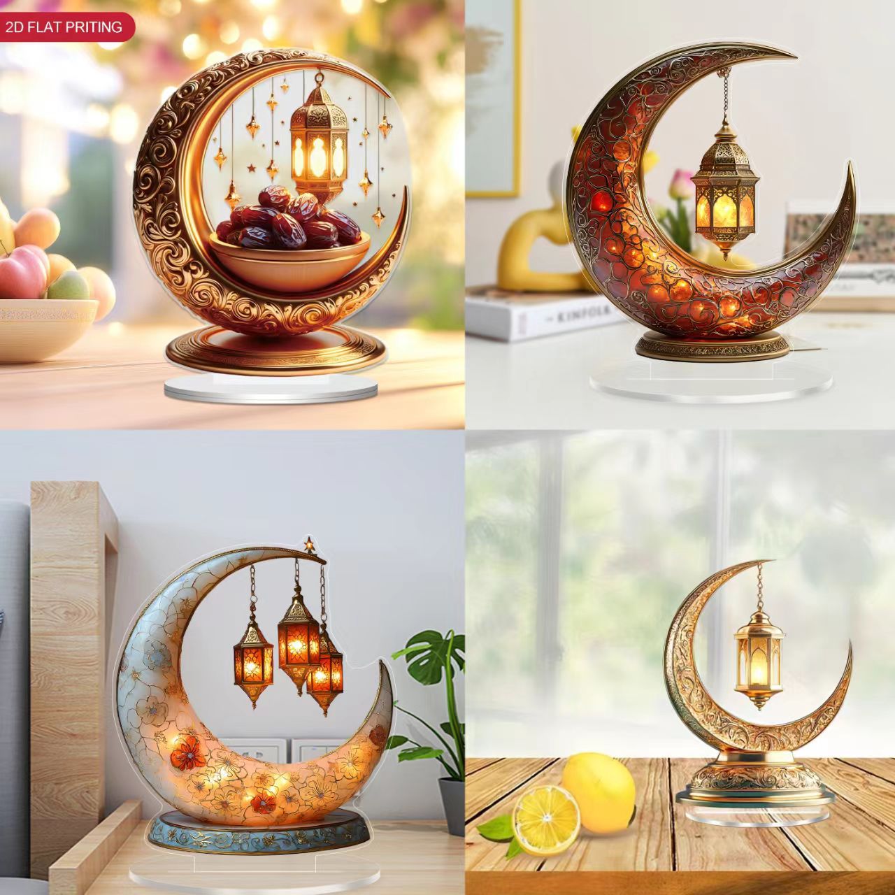 Islamic Crescent with Islamic Motifs Acrylic Desktop Ornament (MAC398)