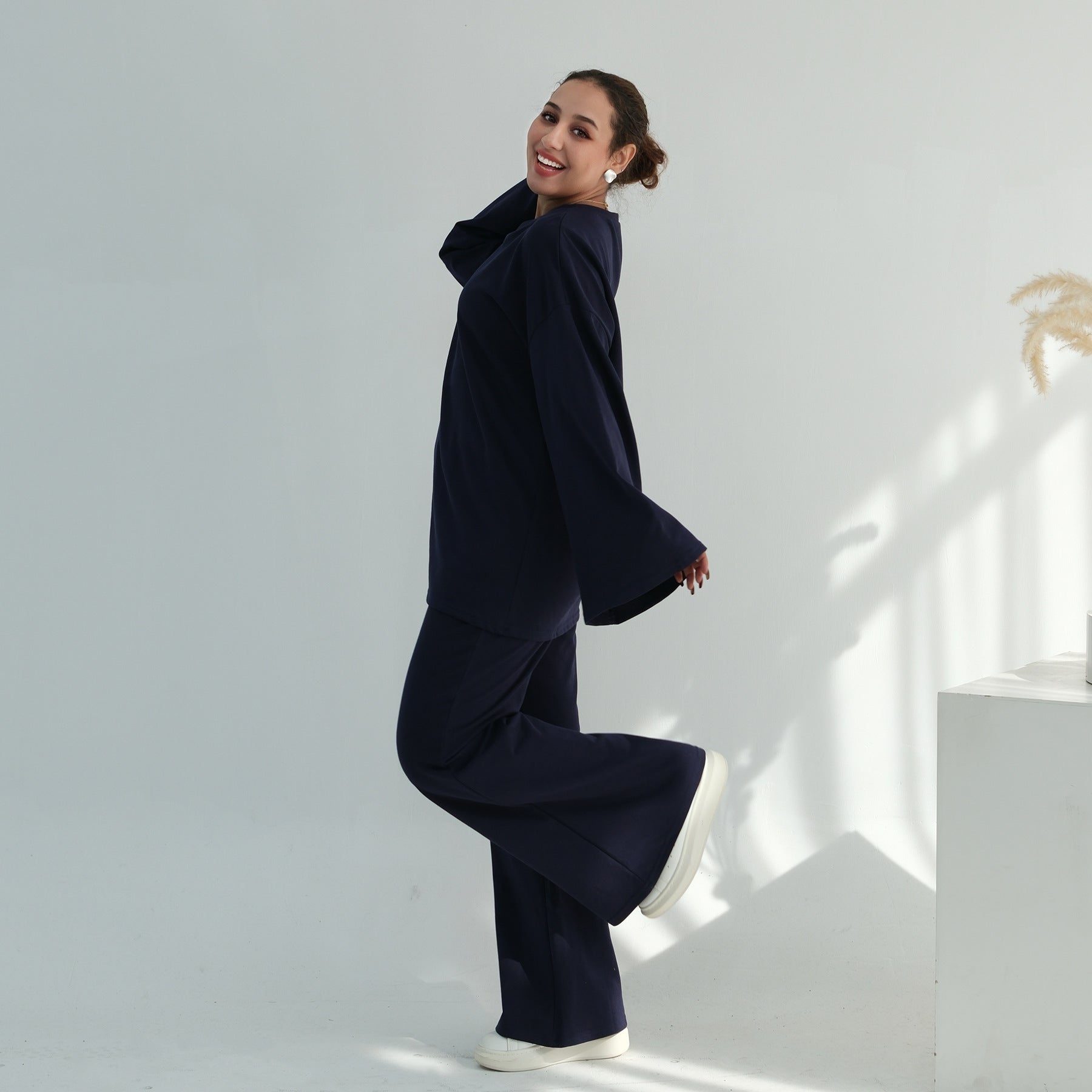 Cotton Two-Piece Set | Belted Tunic Top & Pants(MS279)