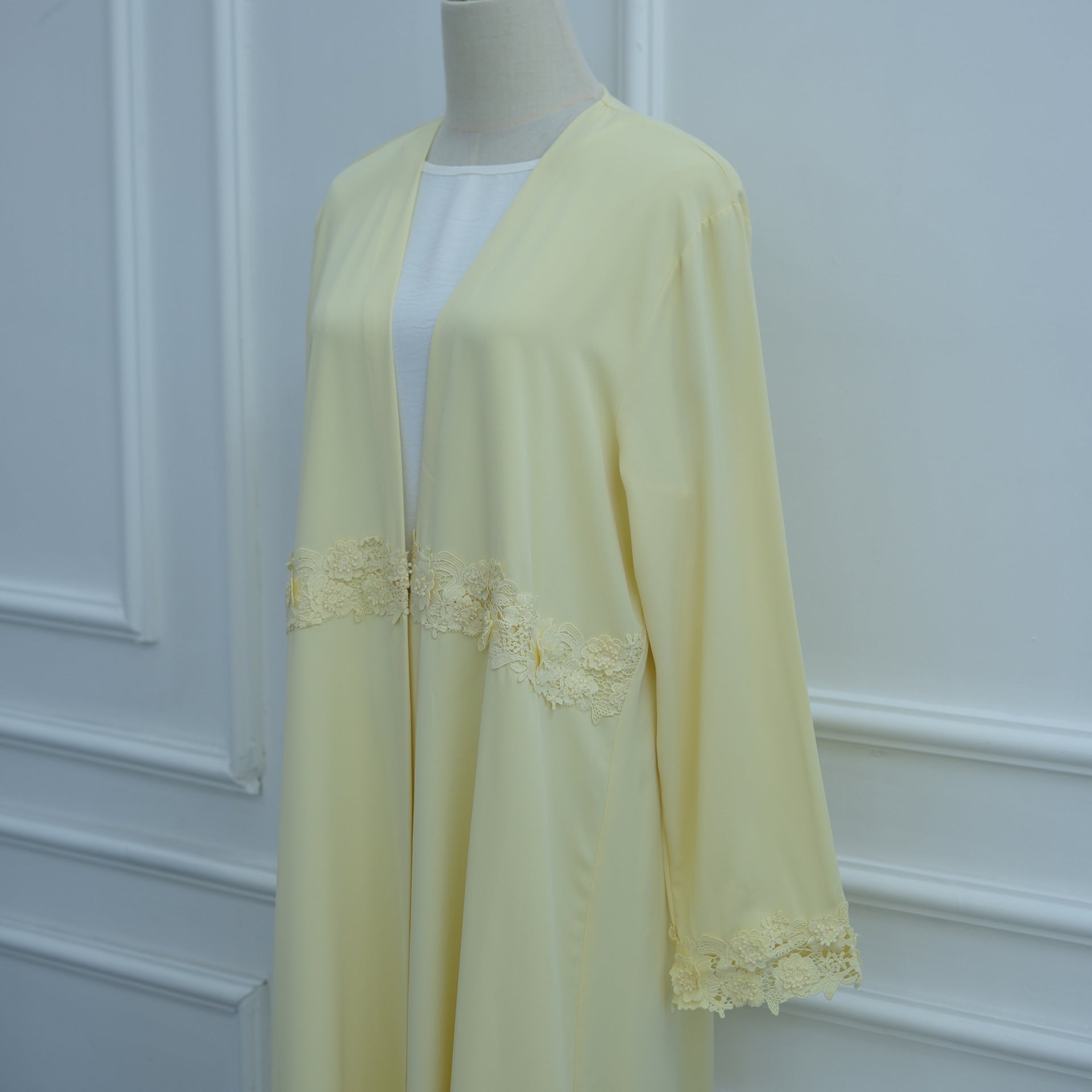 3D Floral Lace Trim Open Abaya(MOA336)