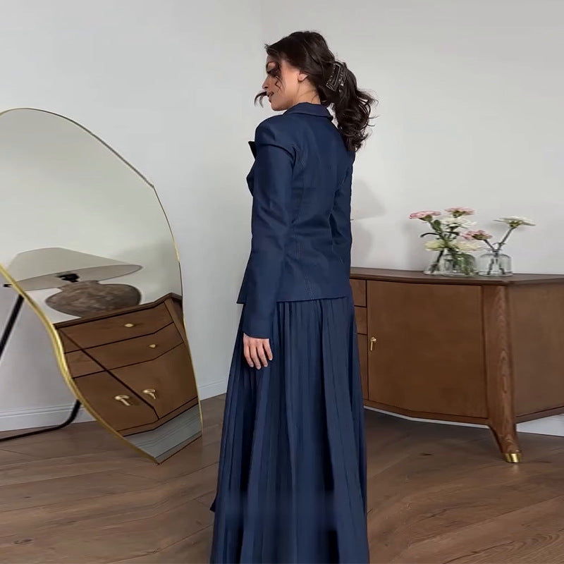 Navy Blazer & Pleated Skirt Set(MS287)