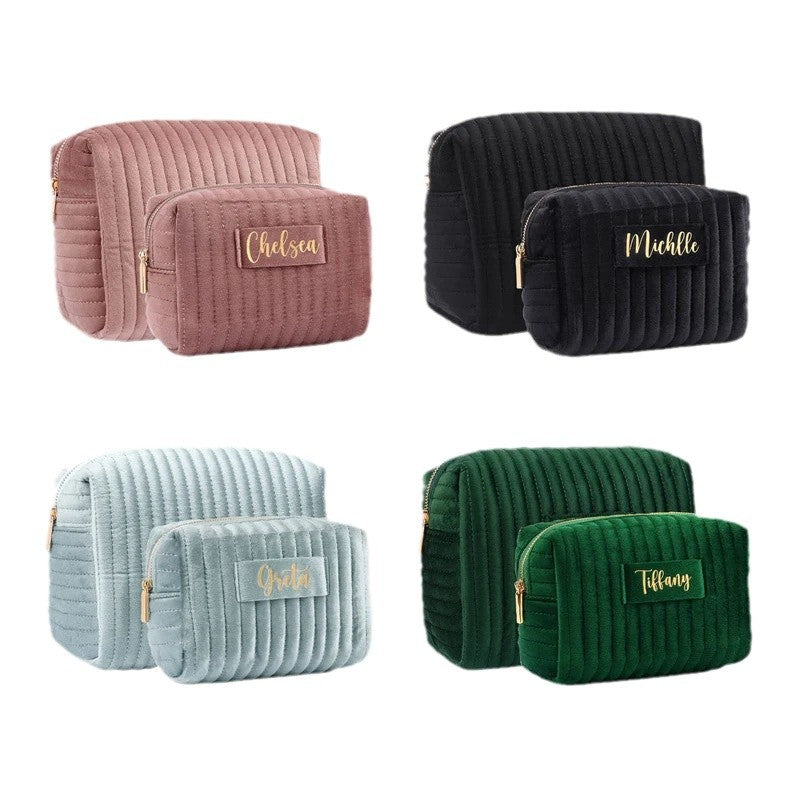 Checkered Velvet Cosmetic Case Multi-Functional Travel Organizer Toiletry Bag (MAC268)