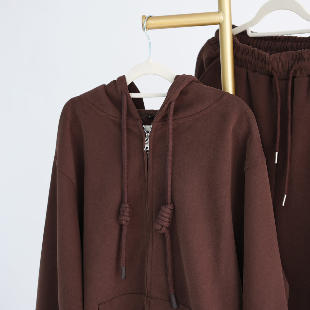 Zip-Up Hoodie & Wide-Leg Pants Set | Casual Modest Athleisure Two-Piece Outfit(MS595)