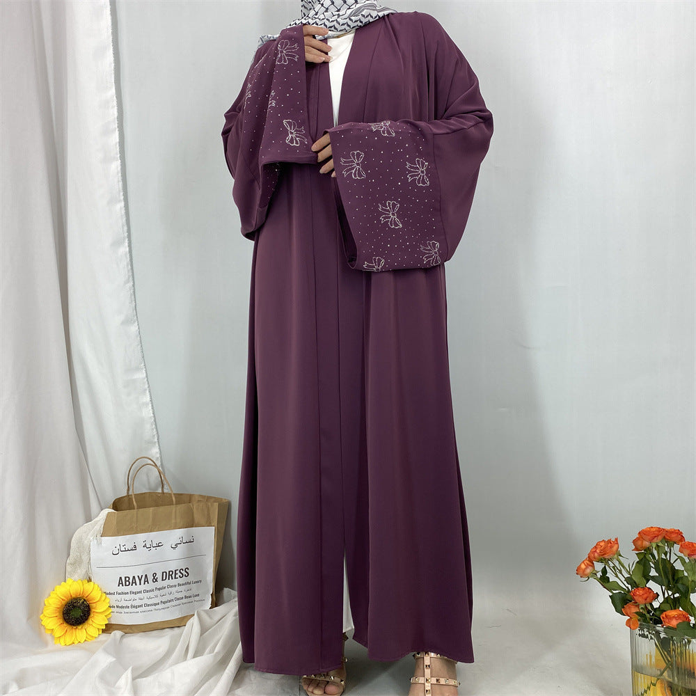Modest Luxury Exquisite Transfer Diamond Printer Butterfly Sleeve Abaya(MOA206)