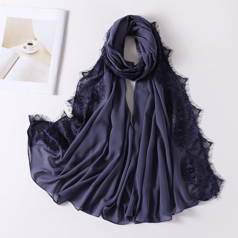Pearl Chiffon Hijab with Lace Trim(MH218)