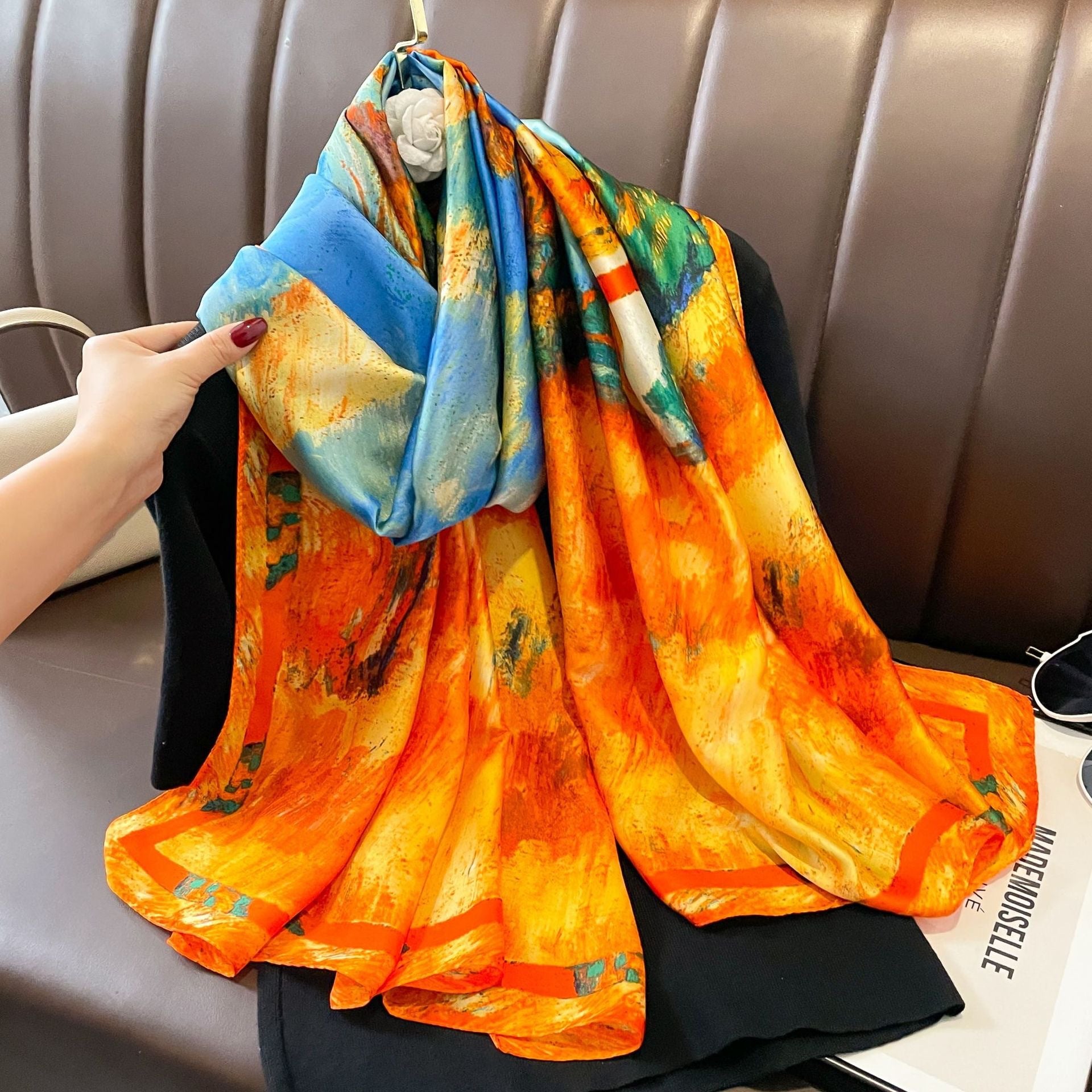 Long-Length Printed Satin Elegance Hijab (MH173)