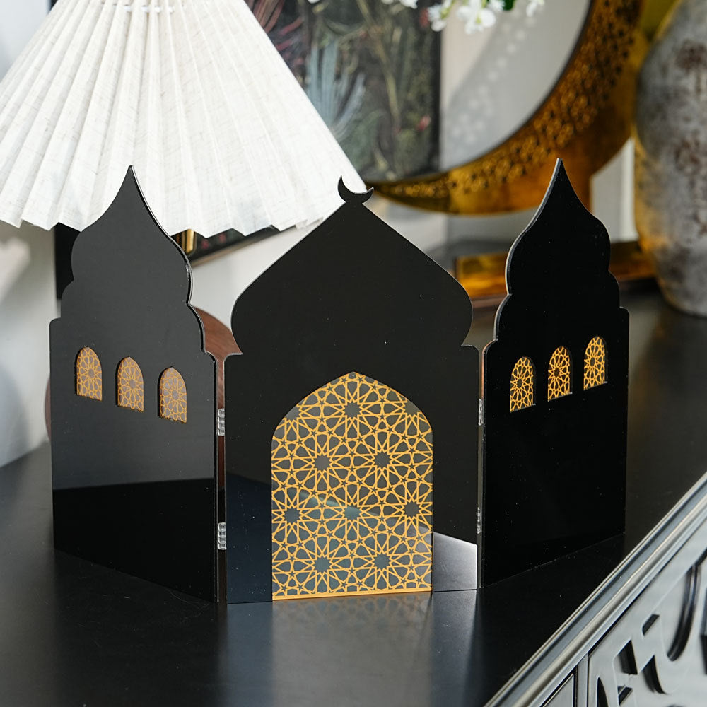 Islamic Acrylic Folding Screen Hollow Pattern Desktop Decor (MAC402)