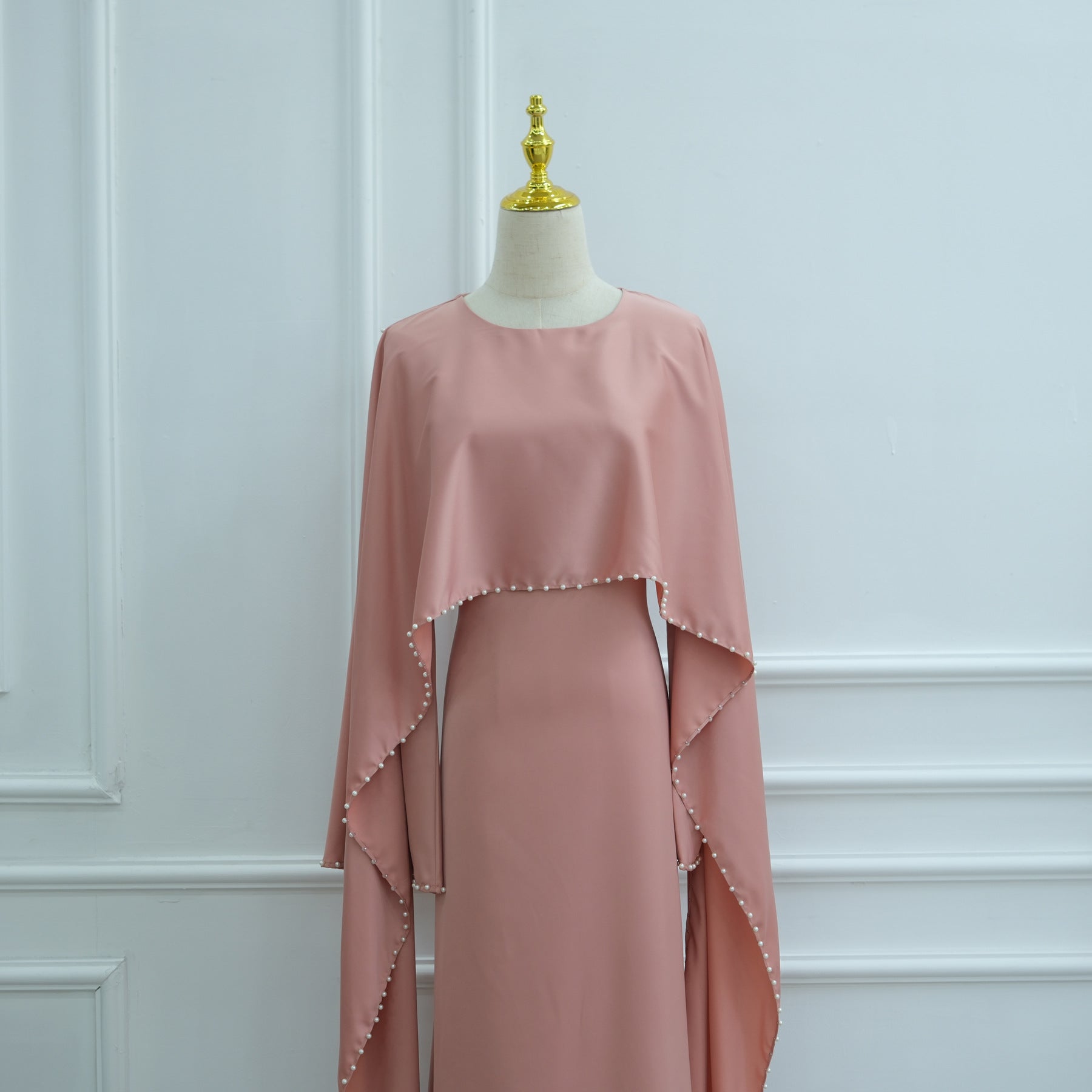 Pearl Embellished Kaftan Abaya | Luxury Cape Sleeve Maxi Dress(MA382)