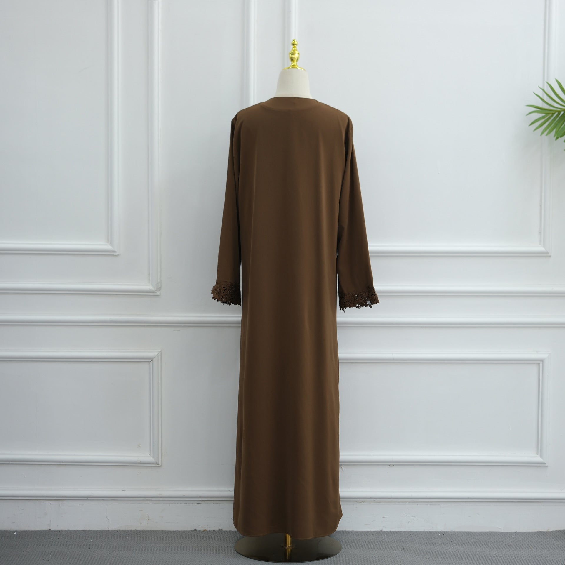 3D Floral Lace Trim Open Abaya(MOA336)