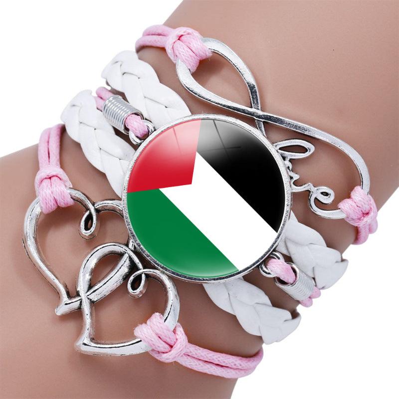 MAC080 Palestine flag keffiyeh pattern time gemstone love & ∞ style multi-layered bracelet - Mariam's Collection