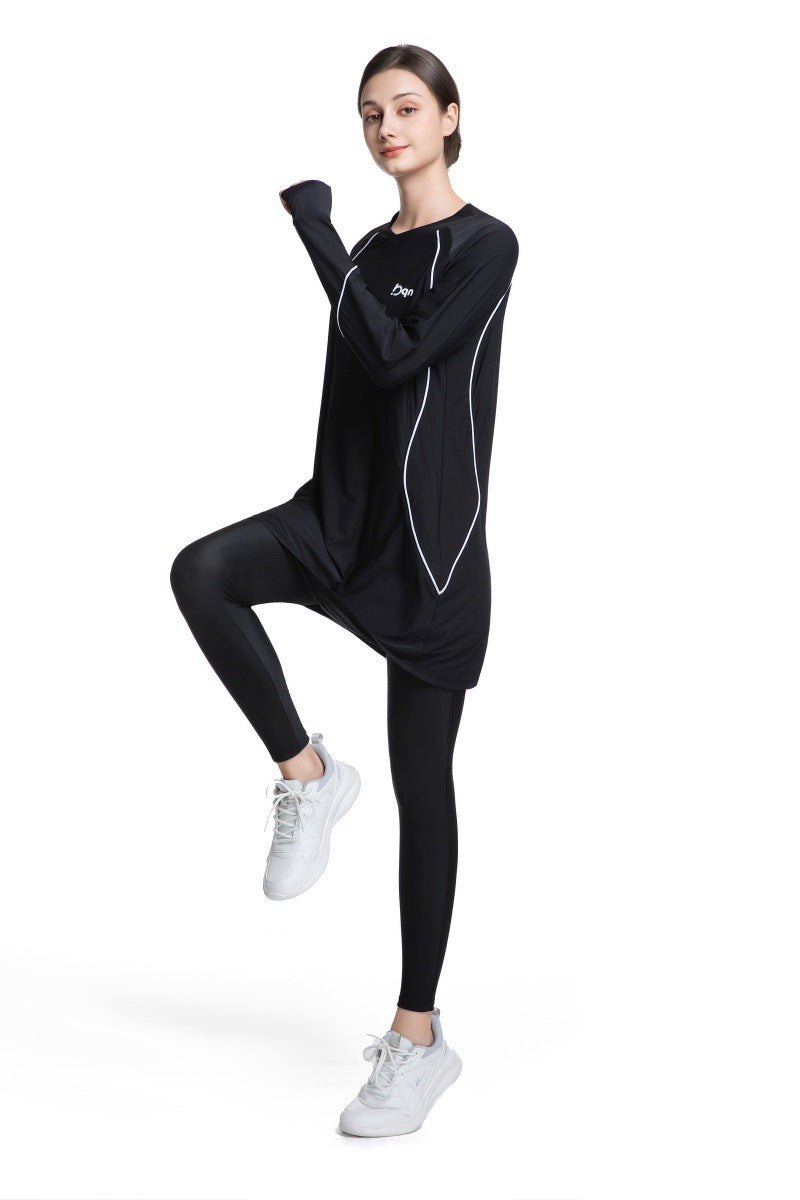 Women's Quick Dry Long Sleeve Modest Workout Top | Polyester Athletic Yoga Tunic with Simple Lines(MS114)